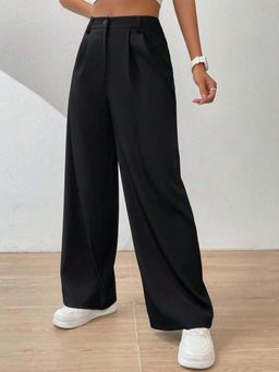 BROADSTAR - Women Black Loose Fit High-Rise Easy Wash Lyocell Parallel Trouser