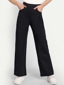 BROADSTAR - Women Black Smart Straight Fit High-Rise Easy Wash Trouser
