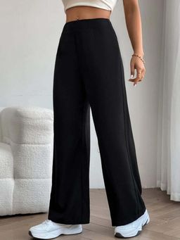 BROADSTAR - Women Black Loose Fit High-Rise Easy Wash Parallel Trouser