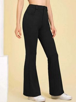 BROADSTAR - Women Black Flared High-Rise Bootcut Trouser
