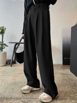 BROADSTAR - Women Black Pleated Korean Pant