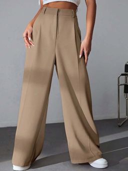 BROADSTAR - Women Beige High Waist Pleated Korean Pant