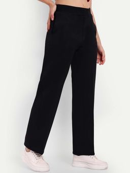BROADSTAR - Women Black Smart High Rise Straight Fit Regular Pant