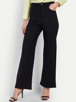 BROADSTAR - Women Black Loose Fit High Rise Formal Pant