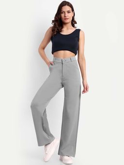 BROADSTAR - Women Grey Loose Fit High Rise Formal Pant