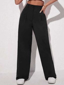 BROADSTAR - Women Black Straight Fit High Rise Easy Wash Stretchable Pant