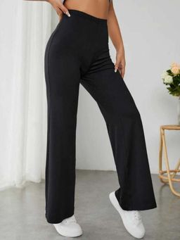 BROADSTAR - Women Black Straight Fit High Rise Stretchable Easy Wash Parallel Pant