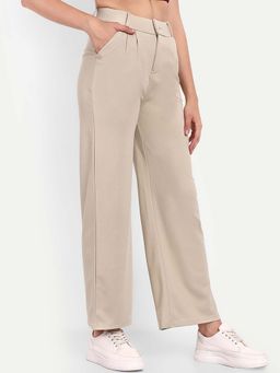 BROADSTAR - Women Beige Pleated Korean Pant