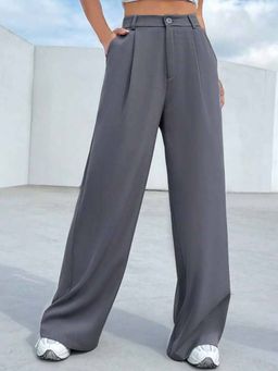 BROADSTAR - Women Dark Grey Pleated Korean Pant