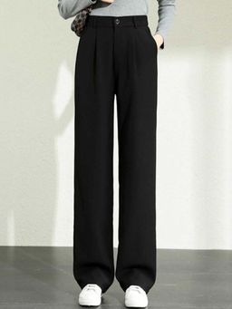 BROADSTAR - Women Black Loose Fit High Rise Easy Wash Pant
