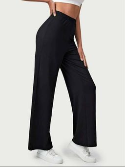 BROADSTAR - Women Black Smart Loose Fit High-Rise Easy Wash Trouser