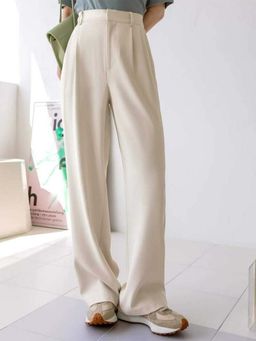 BROADSTAR - Women Beige Pleated Korean Pant