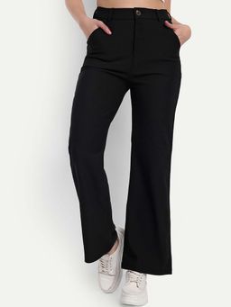 BROADSTAR - Women Black Smart Straight Fit High-Rise Corduroy Trouser