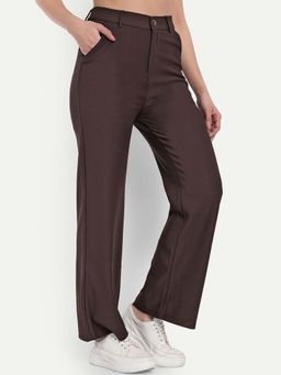 BROADSTAR - Women Brown Smart Straight Fit High-Rise Corduroy Trouser