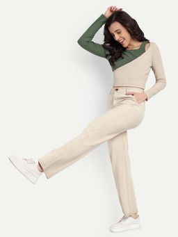 BROADSTAR - Women Beige Smart Straight Fit High-Rise Corduroy Trouser