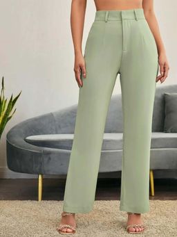 BROADSTAR - Women Green Smart Straight Fit High-Rise Easy Wash Trouser