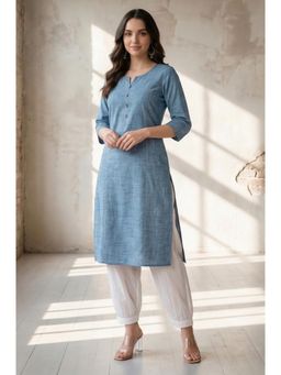 Aurelia - Blue Solid/Plain Round Neck Kurta