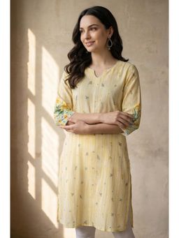 Aurelia - Yellow Floral Round Neck Kurta