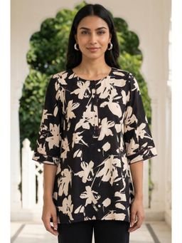 Aurelia - Black Floral Round Neck Kurti