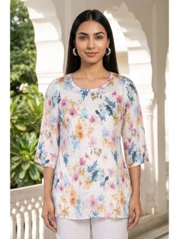 Aurelia - White Floral Round Neck Kurti