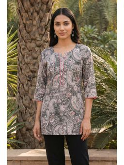 Aurelia - Black Paisley Round Neck Kurti