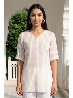 Aurelia - Off White Stripes V-Neck Kurti