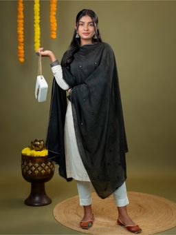 Hella Fashions - Black Mirror Work Dupatta