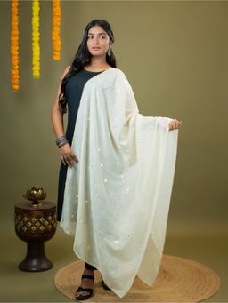 Hella Fashions - Cream Mirror Work Dupatta