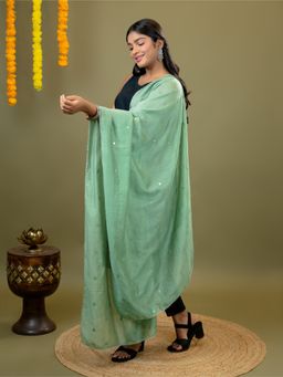 Hella Fashions - Green Mirror Work Dupatta