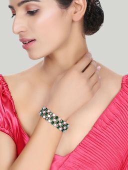 Anika's Creations - Stylish Silver Tone Green Ad Stone Studded Openable Bracelet