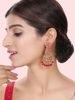 Anika's Creations - Traditional Red & Gold Toned Tear Drop Shaped Drop Earrings