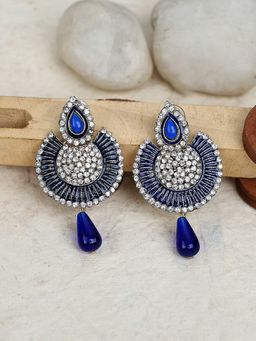 Anika's Creations - Traditional Gold Plated Cz Stone Studded Blue Chand Bali Earrings