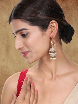 Anika's Creations - Traditional Gold Plated with White Pearls Chand Bali Earrings