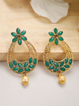 Anika's Creations - Exclusive Green & Gold Floral Design Brass Drop Earrings