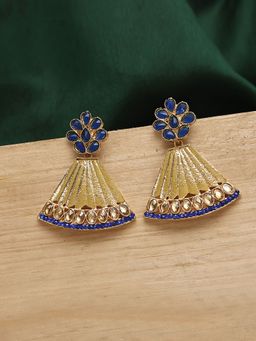 Anika's Creations - Traditional Gold Tone Class Triangular Shape Blue Stone Earrings