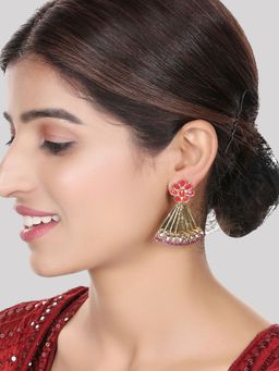 Anika's Creations - Traditional Gold Tone Class Triangular Shape Red Stone Earrings