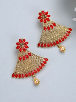 Anika's Creations - Traditional Gold Tone Class Triangular Shape Red Stone Earrings