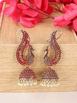 Anika's Creations - Gold Plated Exclusive Traditional Red Jhumki Earrings