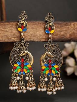 Anika's Creations - Traditional Multi Colour Antique Tasselled Earrings