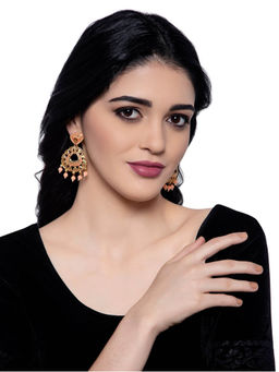 Anika's Creations - Traditional Gold Plated Stone Studded Pink Enamelled Chand Bali Earrings
