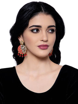 Anika's Creations - Gold Plated Traditional Pink Meenakari Kundan Stone Chandbalis