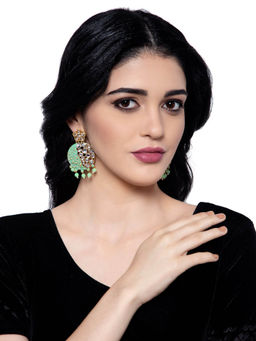 Anika's Creations - Gold Plated Traditional Sea Green Meenakari Kundan Stone Chandbalis