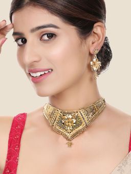Anika's Creations - Traditional Gold Plated Self Designed Floral Choker Jewellery Set