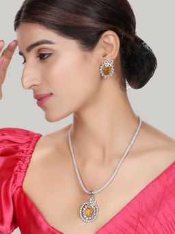 Anika's Creations - Stylish American Diamond Yellow Stone Studded Jewellery Set