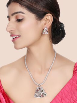 Anika's Creations - Classy Look American Diamond Multi Stone Studded Jewellery Set