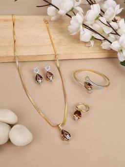 Anika's Creations - Charming Chain Cz Stone Pendant Set with Earrings Bracelet And Ring
