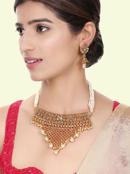 Anika's Creations - Traditional Gold Plated Copper Self Designed Floral Choker Jewellery Set