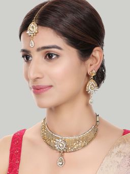 Anika's Creations - Traditional Gold Plated Copper Self Designed Floral Choker Jewellery Set