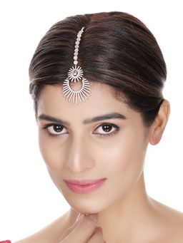 Anika's Creations - Rose Gold Plated Stylish White American Diamond Studded Maang Tikka