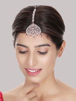 Anika's Creations - Rose Gold Plated Stylish Pink American Diamond Studded Maang Tikka